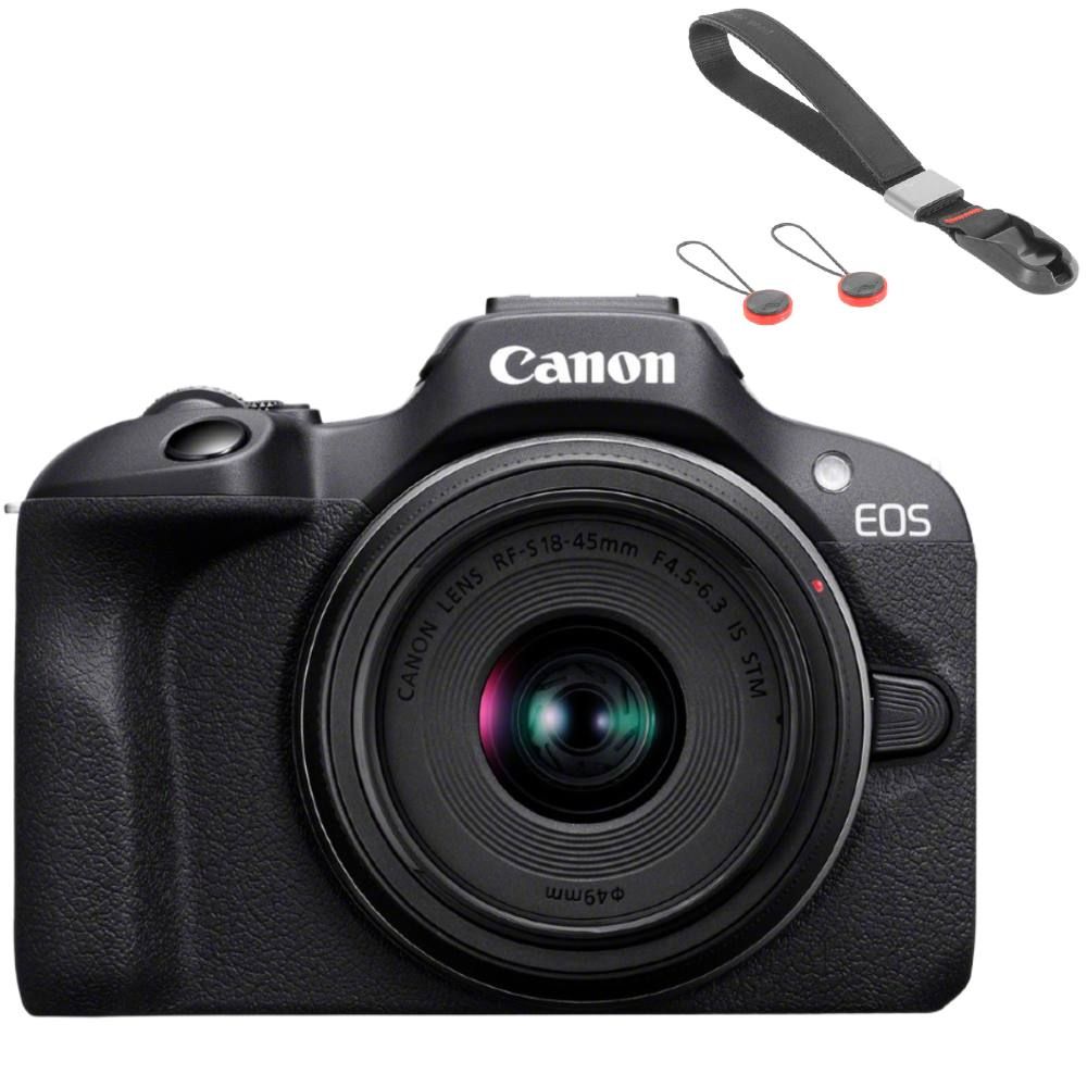Canon EOS R100 + RF-S 18-45mm + Peak Design Cuff