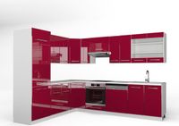 Vicco Hoekkeuken Fame-Line, Bordeauxrode hoogglans/Wit, 287 x 227 cm, WB Marmer