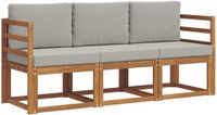 vidaXL Acacia Hout Bank Loungeset 3-delig Natuurlijk en Lichtgrijs