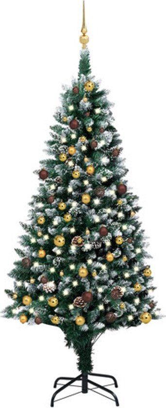 vidaXL Kunstkerstboom met LED, kerstballen en dennenappels - Goud - 210 cm