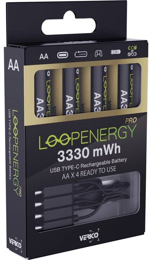 Verico LoopEnergy Pro AA3330 Oplaadbare batterij (USB-C) Li-ion 2220 mAh 1.5 V 4 stuk(s)