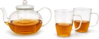 Bredemeijer Theepot glas met theezeef + twee theeglazen
