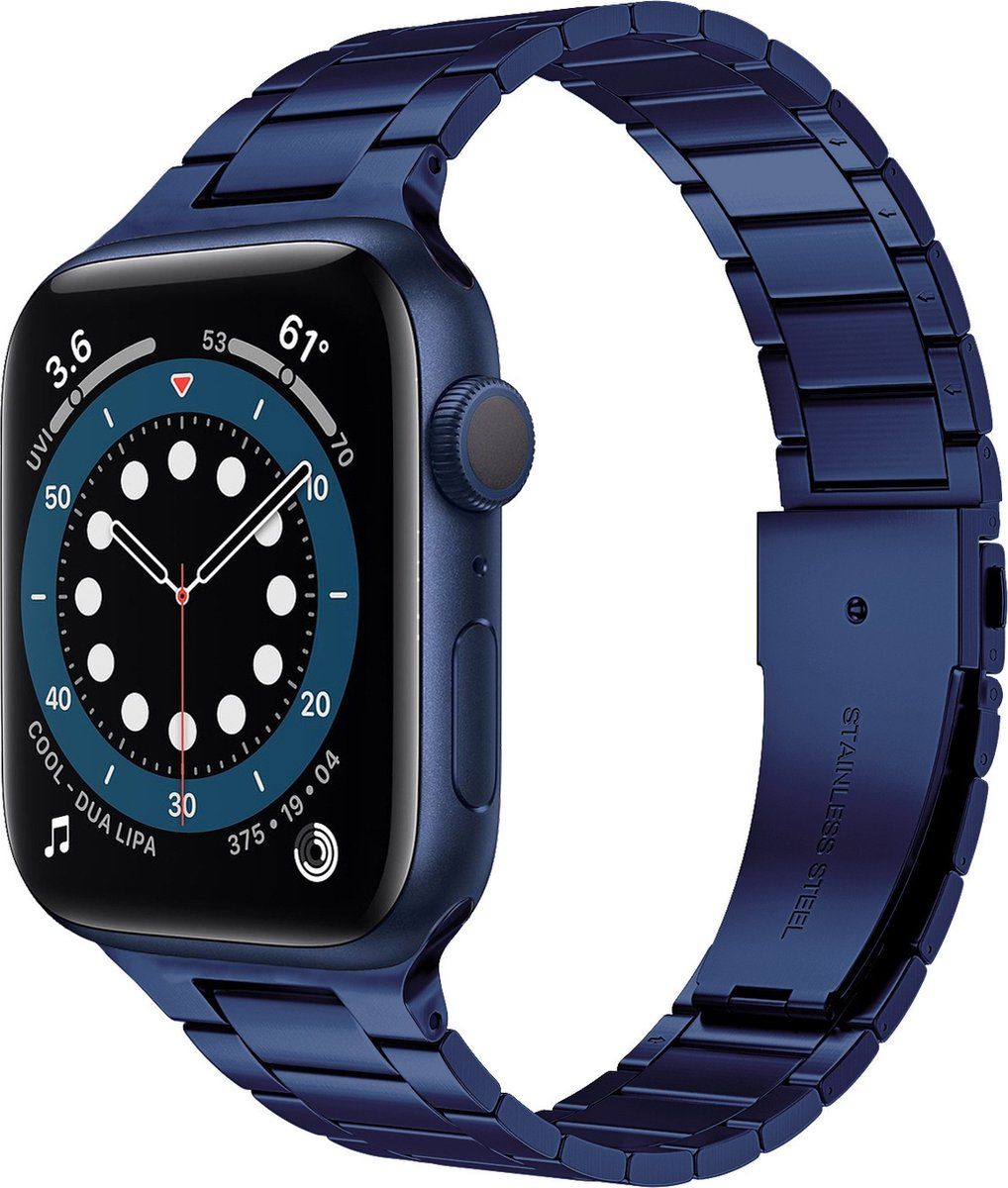 By Qubix Qubix Compatible Apple watch bandje - Stalen schakelband - Donkerblauw - Geschikt voor Apple Watch 42 / 44 / 45 / Ultra / 49mm
