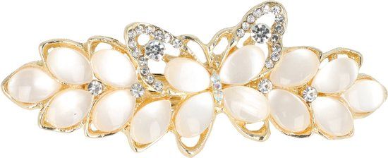Haarspeld Vlinder Strass Stenen Metaal 7,5cm Creme Goud - Haarclip
