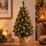 Merkloos / Sans marque Billiet - Vanlaere Mini kerstboom - 75 cm - met 40 koperkleurige kerstballen - D3 cm - kunstboom - 81 takken