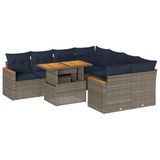 vidaXL 9-delige Loungeset met kussens, polyrattan, grijs