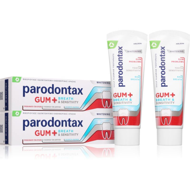 PARODONTAX Gum Breath & Sensitivity Whitening Duo Toothpaste - Bělicí Zubní Pasta Proti Problémům S Dásněmi, Zápachu Z Úst + Citlivosti Zubů