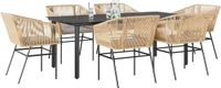 vidaXL 7-delige tuinset met kussens, bruin, polyrotan, glas
