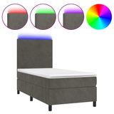vidaXL Boxspringbed met matras en LED-verlichting, donkergrijs, 90x200 cm, fluweel