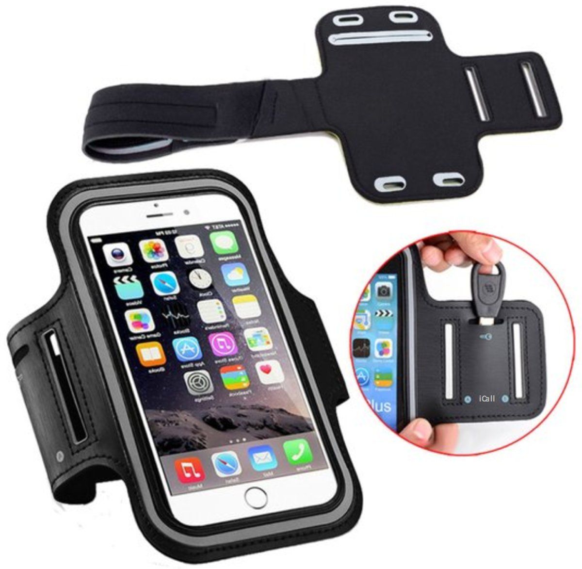 iCall Universele Spatwaterdichte Sportarmband voor Smartphone - Zwart