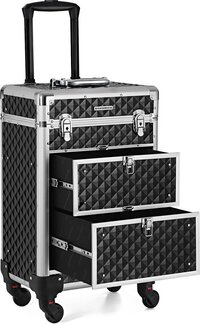 Songmics Cosmetica Koffer - Make-up koffer - Sieraden Opberger Op Wielen - Zwart/Zilver