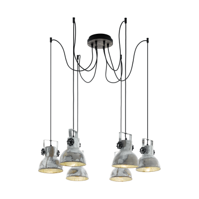 EGLO Barnstaple Hanglamp - 6-lichts - E27 - Hout/Oud-zink-look/Zwart - Bruin