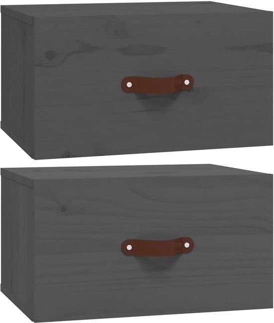 vidaXL Nachtkastjes 2 stuks wandgemonteerd 40x29,5x22 cm grijs