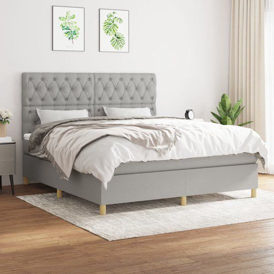 vidaXL Boxspring met matras stof lichtgrijs 160x200 cm