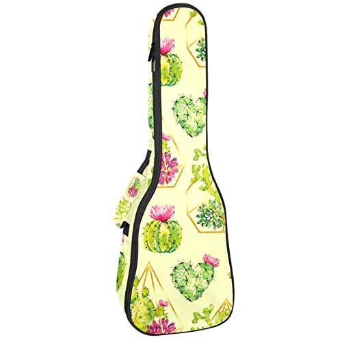 Mersov Concert Ukelele Rugzak, Heavy Duty Ukelele Case Bag met Opslag, Sopraan Concert Tenor Ukelele 10MM Gewatteerde BagBlack SheepsGreen Cactus met Bloemen Geometrische Diamant