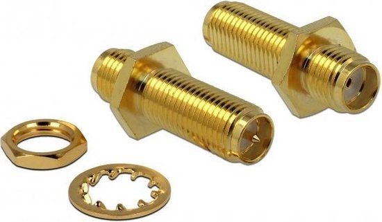 Delock 89969 RP-SMA (v) - SMA (v) inbouw adapter - 50 Ohm / 3 GHz - Goud