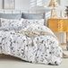 TRANKIELO® - Set de literie 260x240 cm - Microfibre - 3 pièces - Blanc/Gris à motif de branches
