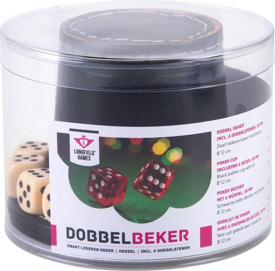 Longfield Pokerbeker met deksel - Zwart leder - Zonder dobbelstenen