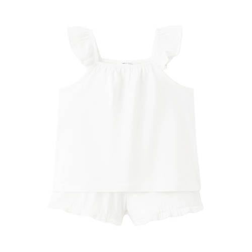 Mango Kids katoenen shortama met ruches - wit