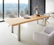 DELIFE Table à manger Edge chêne naturel 260x100 acier inoxydable large Live-Edge