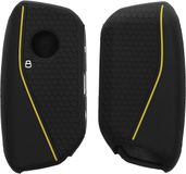 kwmobile autosleutel hoesje geschikt voor BMW 4-knops X7 X1 U11 iX ix1 7-serie G07 I7 autosleutel hoes - Siliconen autosleutel behuizing - Auto sleutel case met honingraat - Sleuteletui in zwart / geel