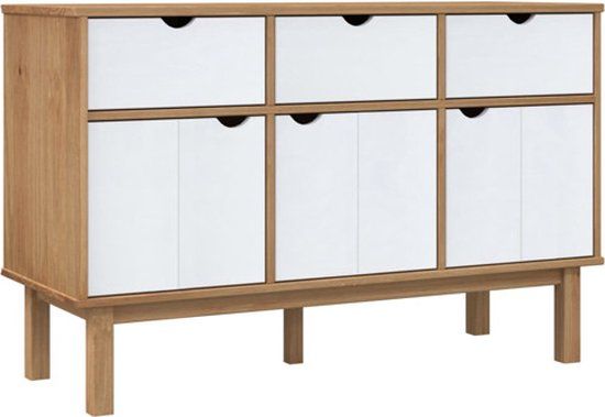 vidaXL Dressoir OTTA 114x43x73,5 cm massief grenenhout bruin en wit