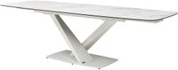 Vente-unique Verlengbare eettafel 6 tot 10 personen van gehard glas, keramiek en metaal - Wit marmereffect - MALATA van Maison Céphy
