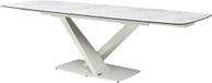 Vente-unique Verlengbare eettafel 6 tot 10 personen van gehard glas, keramiek en metaal - Wit marmereffect - MALATA van Maison Céphy