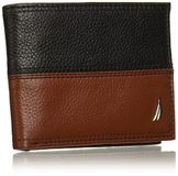 Nautica Leren reisportemonnee voor heren, tweekleurig, Zwart/Cognac, One Size
