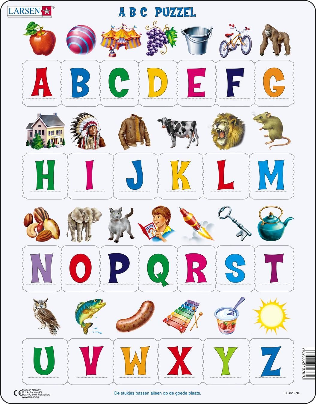 Larsen Maxi Leren Lezen ABC met afbeeldingen 26 stukjes - Puzzel - Meerkleurig