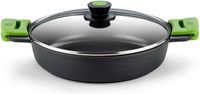 BRA Prior Lage steelpan met glazen deksel en siliconen handgrepen, 36 cm