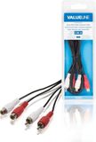 Valueline VLAB24205B20 Stereo RCA Audio Verlengkabel 2x RCA Mannelijk - 2x RCA Vrouwelijk 2,00 M Zwart