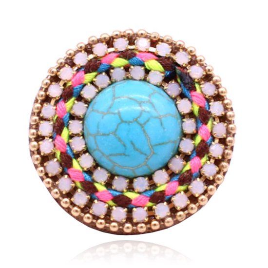 Deja Jewels Handgemaakte verstelbare Ibiza ring multicolor met turkoois leer en touw