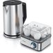 Arendo set de petit déjeuner, 2 pièces, bouilloire ELEGANT 1,5L avec contrôle de température, cuiseur d'œufs EIGHTCOOK Inox pour 8 œufs, argent