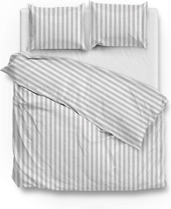 Zohome Banda-di-Lino Dekbedovertrek - Lits-jumeaux - 240x220 cm - Grijs - 100% Katoen - Gestreept