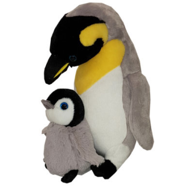 Heunec knuffel Pinguïn met Baby , 30 cm - Grijs