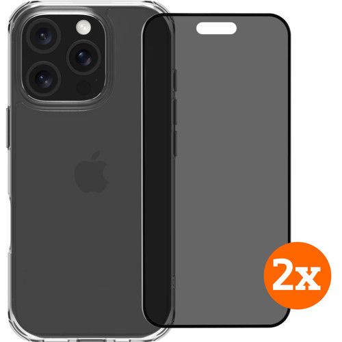 BlueBuilt Protective Cover iPhone 16 Pro Transparant + Privacy Screenprotector Duo Pack