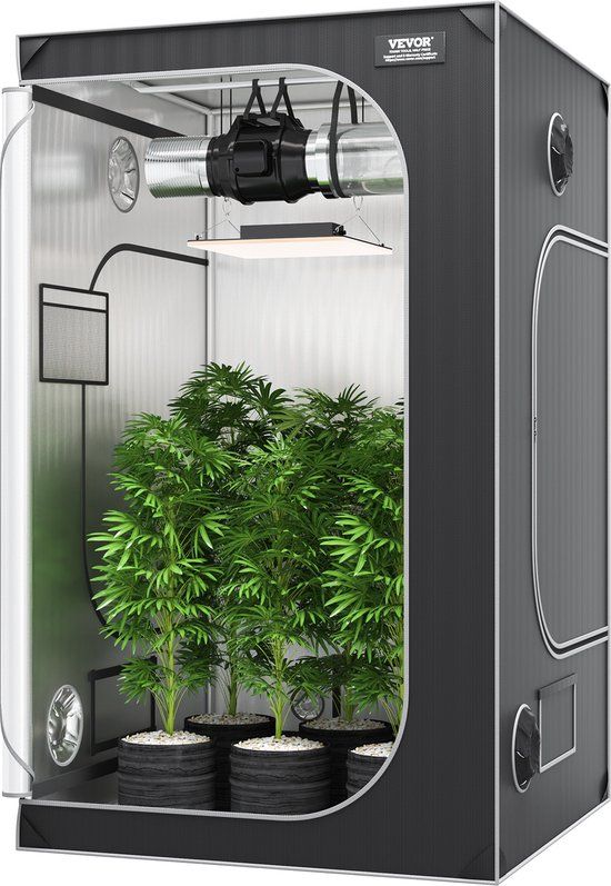 VEVOR Growbox 122x122x203cm Kas Gemaakt van 22 mm Stalen Frame en 2000D Oxford-stof Kweektent 60kg Laadvermogen Kweekkast Geschikt voor 200-300W Kweeklicht Indoor Kweektent