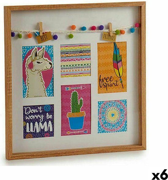 Muurfotlijst Kwastjes Lama Multicolour Hout 40,5 x 3 x 40,5 cm (6 Stuks)