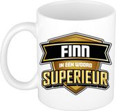 Bellatio Decorations Naam mok Finn - wit - Superieur - keramiek - 300 ml - collega beker - cadeau