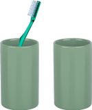 Spirella Badkamer drinkbeker/tandenborstelhouder Sienna - 2x - porselein - glans salie groen - 7 x 11 cm