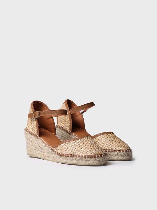 Toni Pons Sonia Espadrille met sleehak voor dames van gevlochten raffia, zwart, maat 36