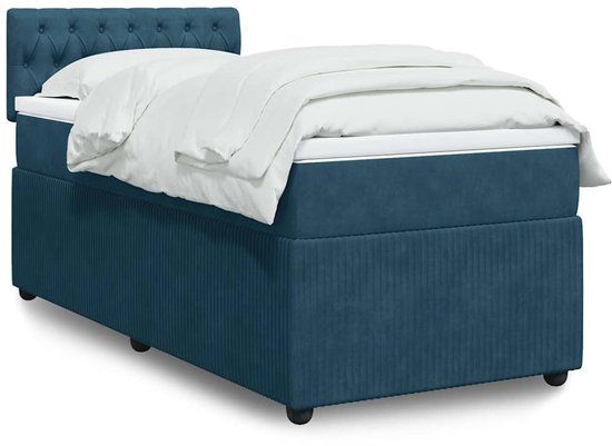 vidaXL Boxspring met matras fluweel blauw 100x200 cm