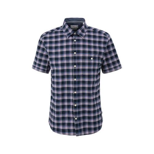 s.Oliver geruit regular fit overhemd donkerblauw