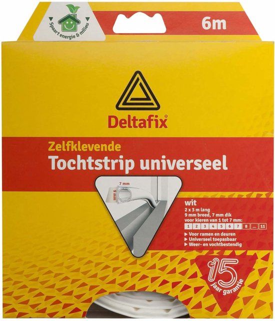 Deltafix Tochtstrip - tochtwering - wit - zelfklevend - universeel - 6 m x 9 mm x 7 mm