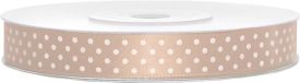 Merkloos Zalm Kleurig Satijnen Sierlint met Witte Stippen - 1,2 cm x 25 meter