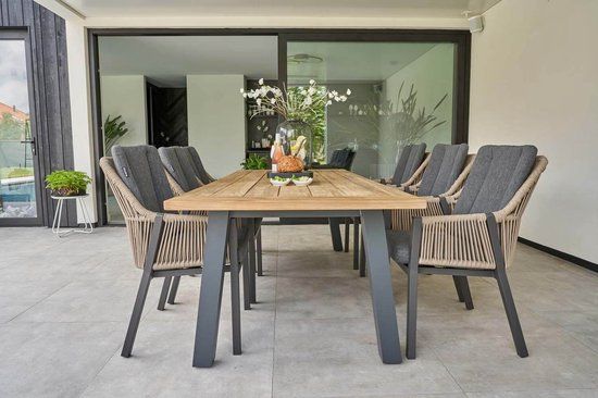 Lifestyle Verona/Superior 330 cm 9-delig dining tuinset - Taupe-naturel-bruin - 8 zitplekken - Wicker