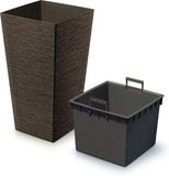Prosperplast Pot de fleurs - extérieur - plastique - brun foncé - aspect bois Eco - D34xH66 cm - pot de fleurs
