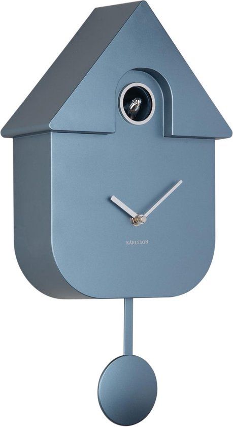 Karlsson Koekoeksklok Modern Cuckoo Metallic - Blauw - 21.5x8.5x41cm - Wandklok Scandinavisch