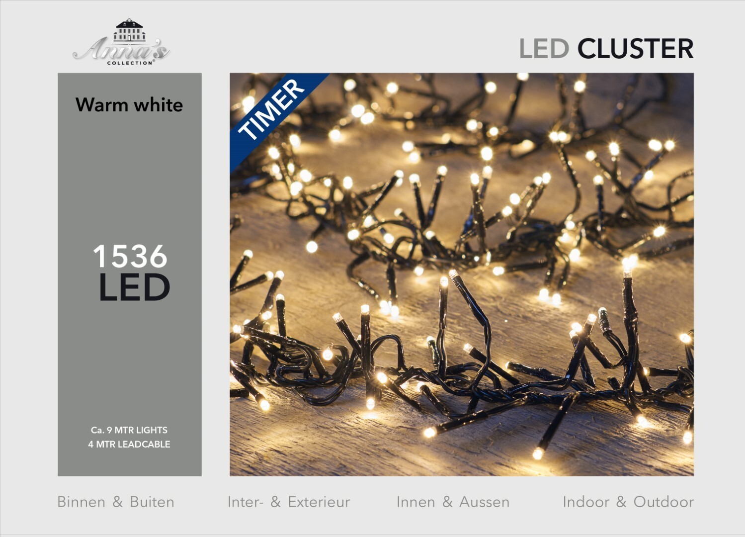 CBD Cluster lights 1536l/9m led warm wit - 4m aanloopsnoer zwart - bi-bui trafo